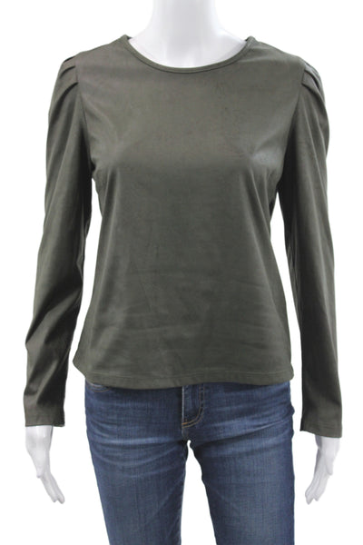 Drew Womens Basic Green Long Sleeve Round Neck Blouse Size S