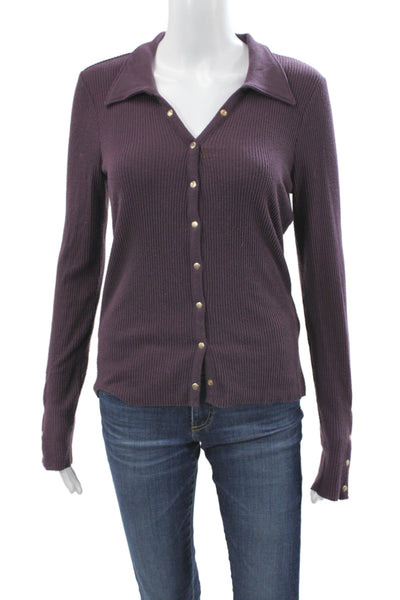 Nation LTD Women Purple Collared Button Up Sweater Long Sleeve Size M