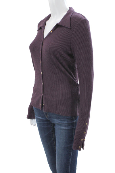 Nation LTD Women Purple Collared Button Up Sweater Long Sleeve Size M