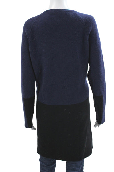 Kokun Women Cardigan Blue 70% Wool Zip Long Sleeve Round Neck Size M