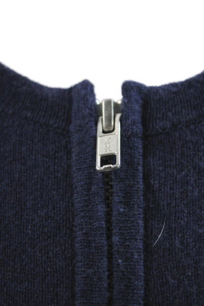 Kokun Women Cardigan Blue 70% Wool Zip Long Sleeve Round Neck Size M