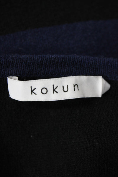 Kokun Women Cardigan Blue 70% Wool Zip Long Sleeve Round Neck Size M