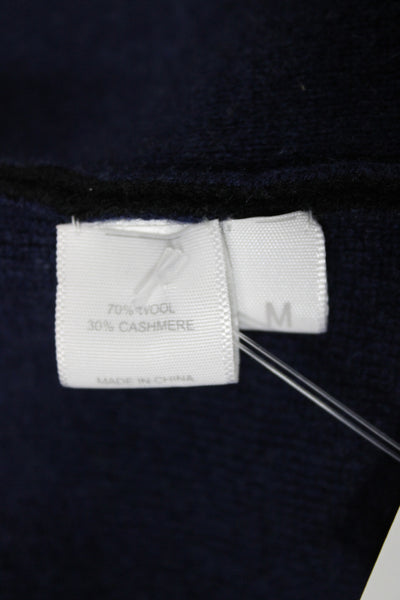 Kokun Women Cardigan Blue 70% Wool Zip Long Sleeve Round Neck Size M