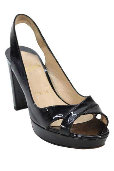 Christian Louboutin Womens Marple Patent Calf Slingback Sandals Black Size 5