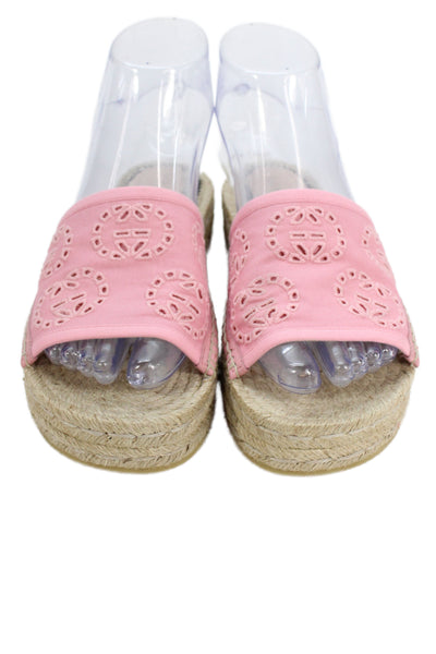 Gucci Womens Damits Logo GG Espadrille Slide Platform Sandals Pink Size 5
