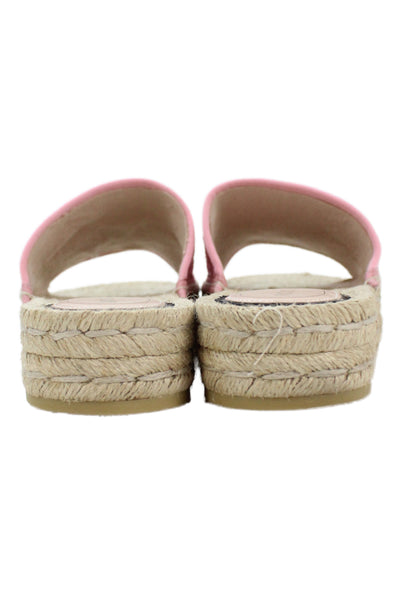 Gucci Womens Damits Logo GG Espadrille Slide Platform Sandals Pink Size 5
