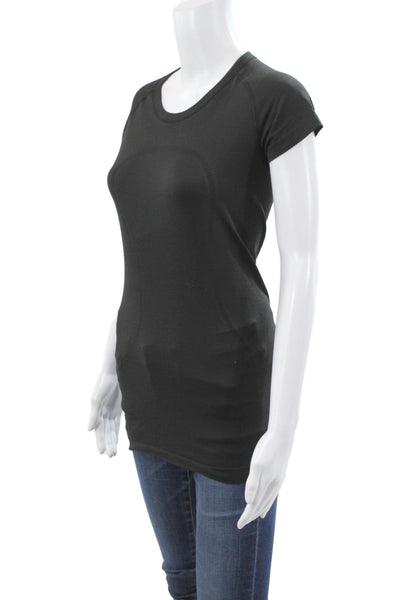 Lululemon Women Black Basic Tee Nylon Short Sleeve Round Neck Size 4