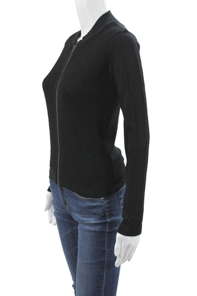 Cabi Women Bomber Jacket Black Viscose Zip Long Sleeve Size XS