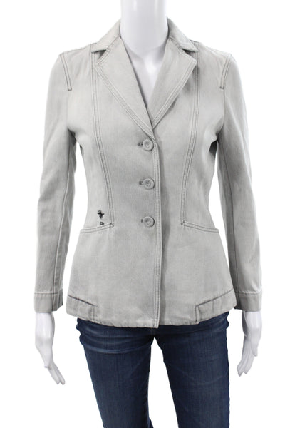 Christian Dior Womens Basic Jacket Gray Cotton Solid Bee Long Sleeve Size 2