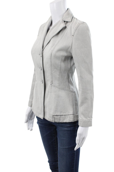 Christian Dior Womens Basic Jacket Gray Cotton Solid Bee Long Sleeve Size 2