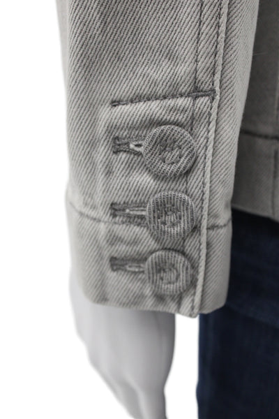 Christian Dior Womens Basic Jacket Gray Cotton Solid Bee Long Sleeve Size 2
