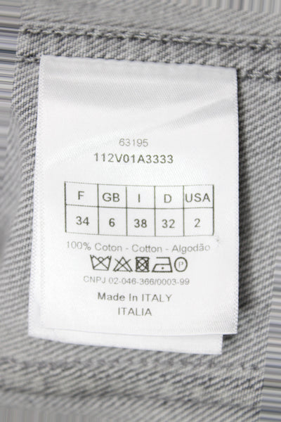 Christian Dior Womens Basic Jacket Gray Cotton Solid Bee Long Sleeve Size 2