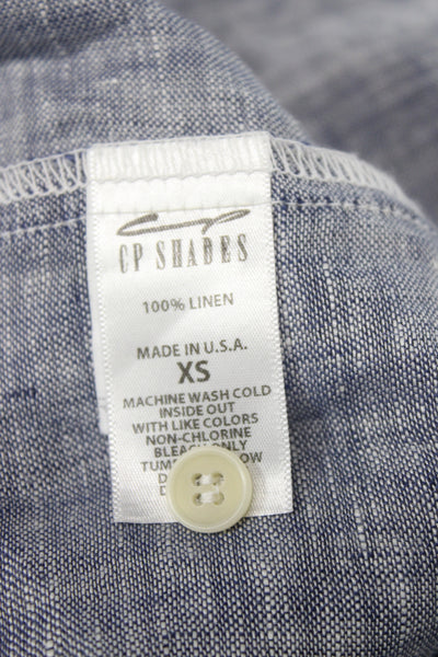 CP Shades Womens Blue Linen Collared Button Up 3/4 Sleeve Top Size XS