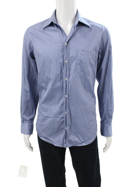 Giorgio Armani Mens Striped Collar Long Sleeve Button-Down Shirt Blue Size 39