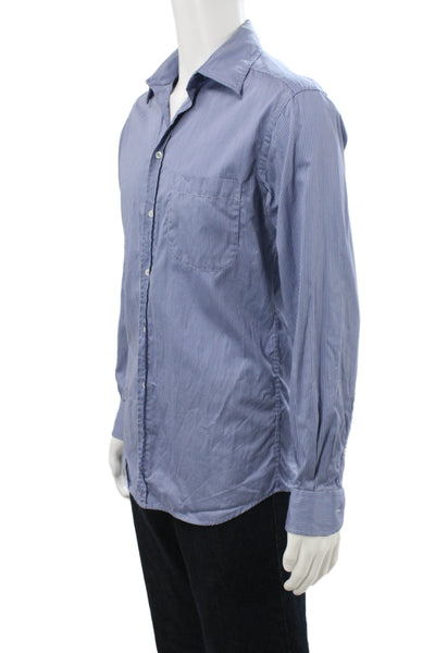 Giorgio Armani Mens Striped Collar Long Sleeve Button-Down Shirt Blue Size 39