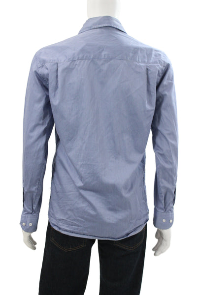 Giorgio Armani Mens Striped Collar Long Sleeve Button-Down Shirt Blue Size 39