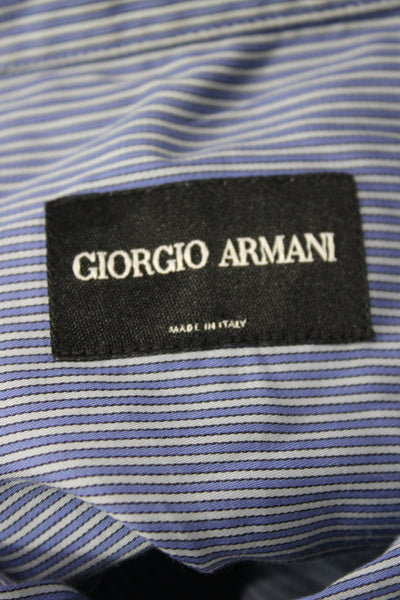 Giorgio Armani Mens Striped Collar Long Sleeve Button-Down Shirt Blue Size 39