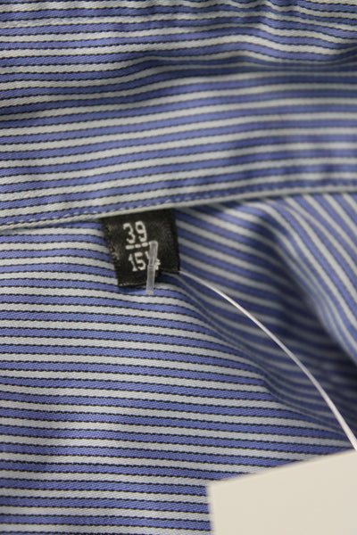 Giorgio Armani Mens Striped Collar Long Sleeve Button-Down Shirt Blue Size 39