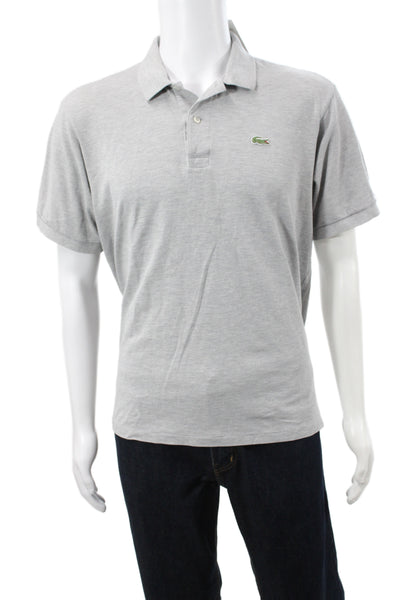 Lacoste Mens Cotton Short Sleeve Collared Polo Shirt Solid Gray Size 6