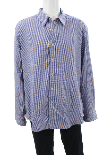 Robert Graham Mens Checkered Print Long Sleeve Button-Down Shirt Blue Size 2XL