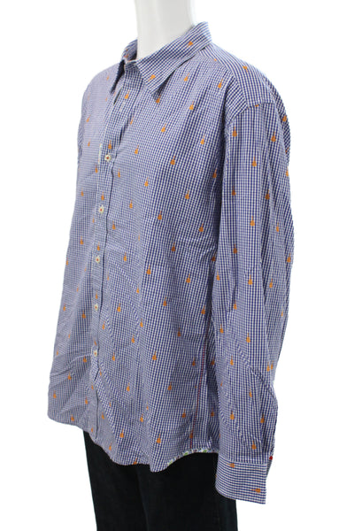 Robert Graham Mens Checkered Print Long Sleeve Button-Down Shirt Blue Size 2XL