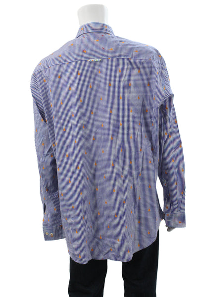 Robert Graham Mens Checkered Print Long Sleeve Button-Down Shirt Blue Size 2XL