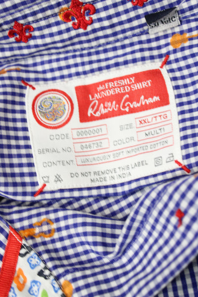 Robert Graham Mens Checkered Print Long Sleeve Button-Down Shirt Blue Size 2XL