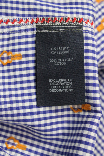 Robert Graham Mens Checkered Print Long Sleeve Button-Down Shirt Blue Size 2XL