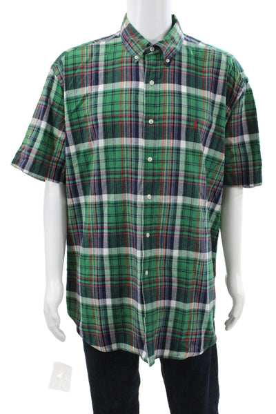 Polo Ralph Lauren Mens Plaid Print Short Sleeve Button-Down Shirt Green Size XL