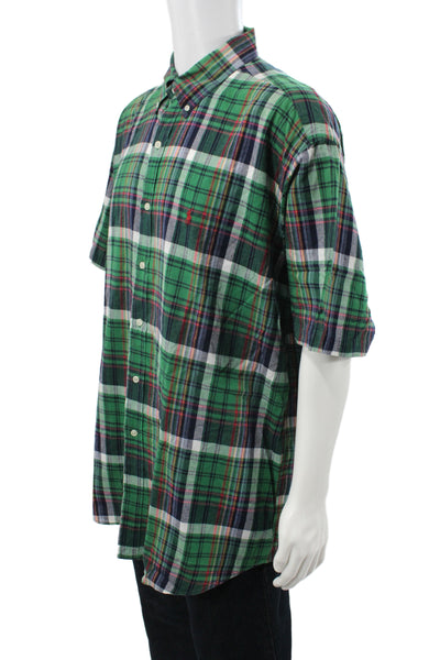 Polo Ralph Lauren Mens Plaid Print Short Sleeve Button-Down Shirt Green Size XL