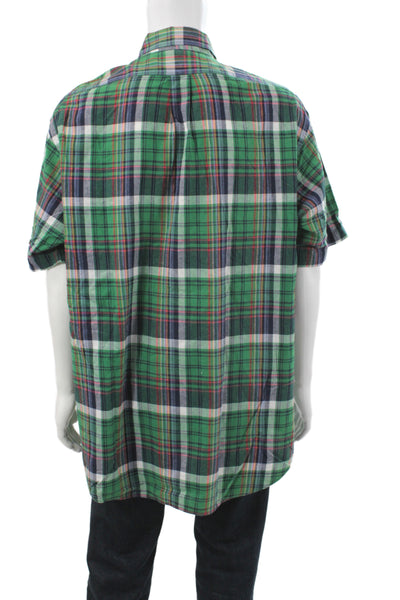 Polo Ralph Lauren Mens Plaid Print Short Sleeve Button-Down Shirt Green Size XL