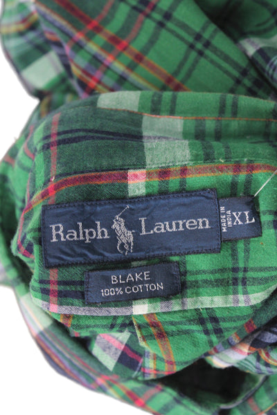 Polo Ralph Lauren Mens Plaid Print Short Sleeve Button-Down Shirt Green Size XL