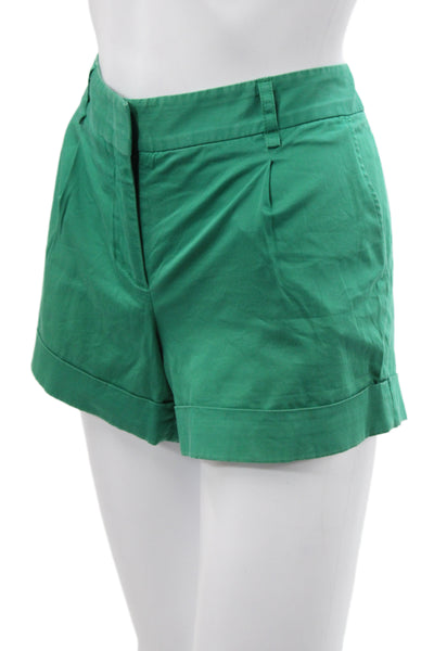 BCBG Max Azria Women Chino Green Cotton Solid Shorts Size 6