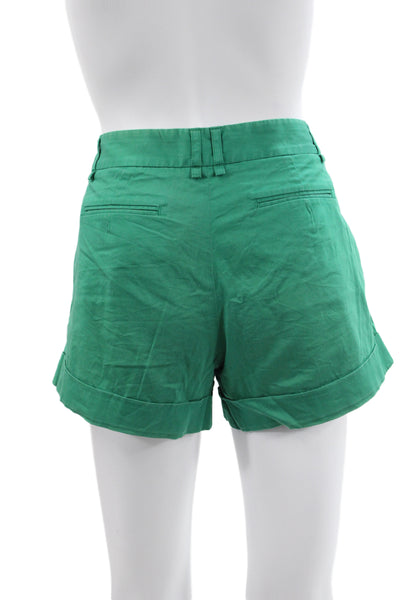 BCBG Max Azria Women Chino Green Cotton Solid Shorts Size 6