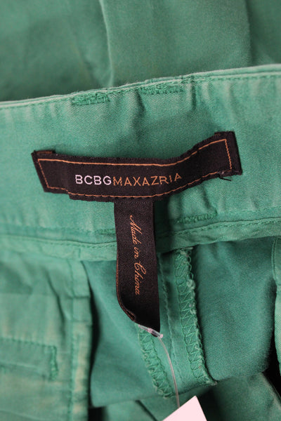 BCBG Max Azria Women Chino Green Cotton Solid Shorts Size 6