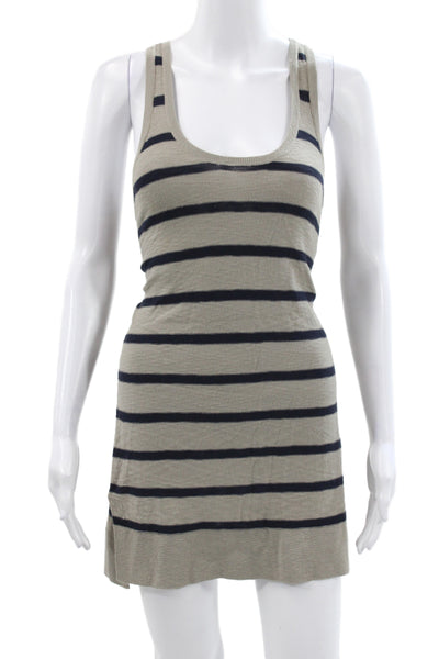 Vince Womens Striped Beige Tank Dress Sleeveless Mini Cotton Size M