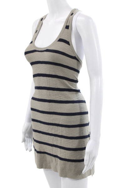 Vince Womens Striped Beige Tank Dress Sleeveless Mini Cotton Size M