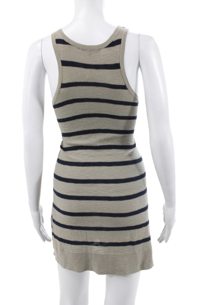 Vince Womens Striped Beige Tank Dress Sleeveless Mini Cotton Size M