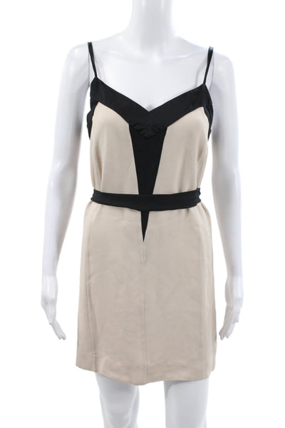 Banana Republic Women Shift Dress Beige Silk V-Neck Sleeveless Mini Size 4