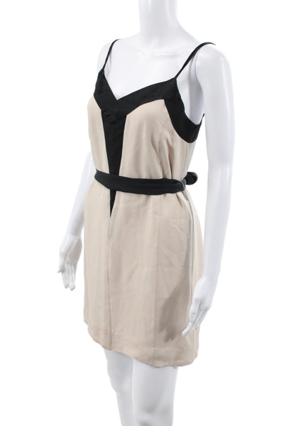 Banana Republic Women Shift Dress Beige Silk V-Neck Sleeveless Mini Size 4