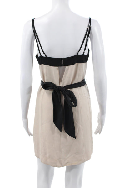 Banana Republic Women Shift Dress Beige Silk V-Neck Sleeveless Mini Size 4