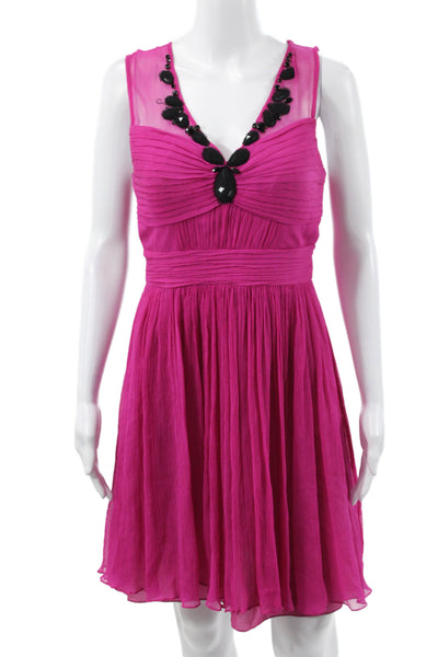 Tracy Reese Women Fit & Flare Silk Pink V-Neck Sleeveless Mini Dress Size 6