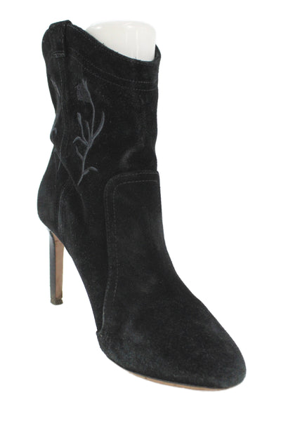 Ba&Sh Women's Pointed Toe Suede Floral Stiletto Ankle Boots Black Size 38