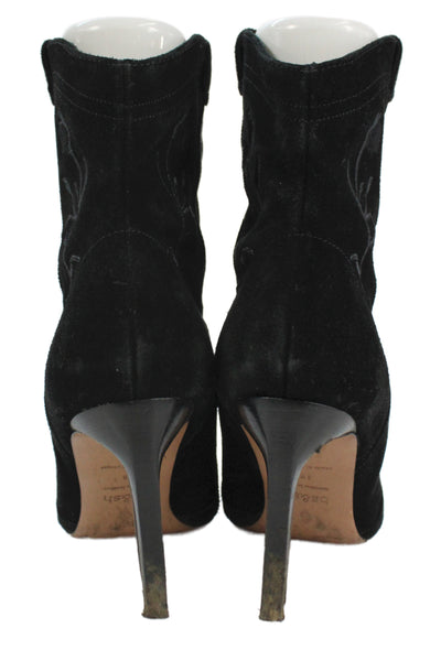Ba&Sh Women's Pointed Toe Suede Floral Stiletto Ankle Boots Black Size 38