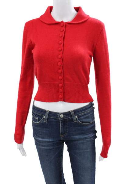 Zara Women Cardigan Red Collared Long Sleeve Solid Classic Size S