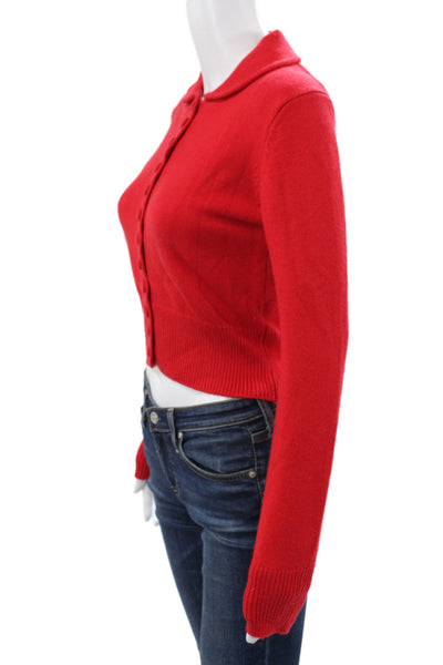 Zara Women Cardigan Red Collared Long Sleeve Solid Classic Size S
