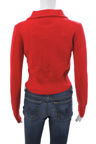 Zara Women Cardigan Red Collared Long Sleeve Solid Classic Size S