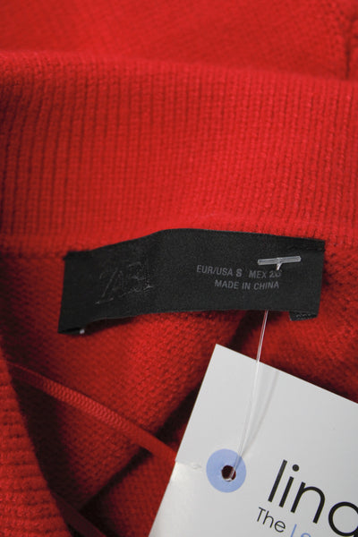 Zara Women Cardigan Red Collared Long Sleeve Solid Classic Size S