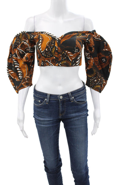 Mara Hoffman Womens Black Off Shoulder Cropped Blouse 3/4 Sleeve Tencel Size 00