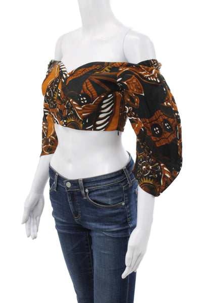 Mara Hoffman Womens Black Off Shoulder Cropped Blouse 3/4 Sleeve Tencel Size 00